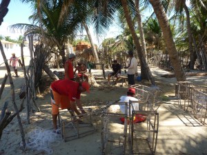 constructing the cages and the netting used to cover them