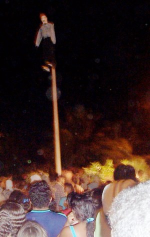 Judas about to be burnt.