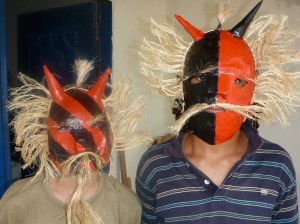 My son and his friend testing out their Papangu masks