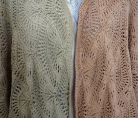 Shawls, dyed with black beans (L) and avocado (R) two shawls dyed with plant based dyes, black beans (l) avocado pits (r)