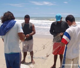 men on the beach hand cleaning fishing nets